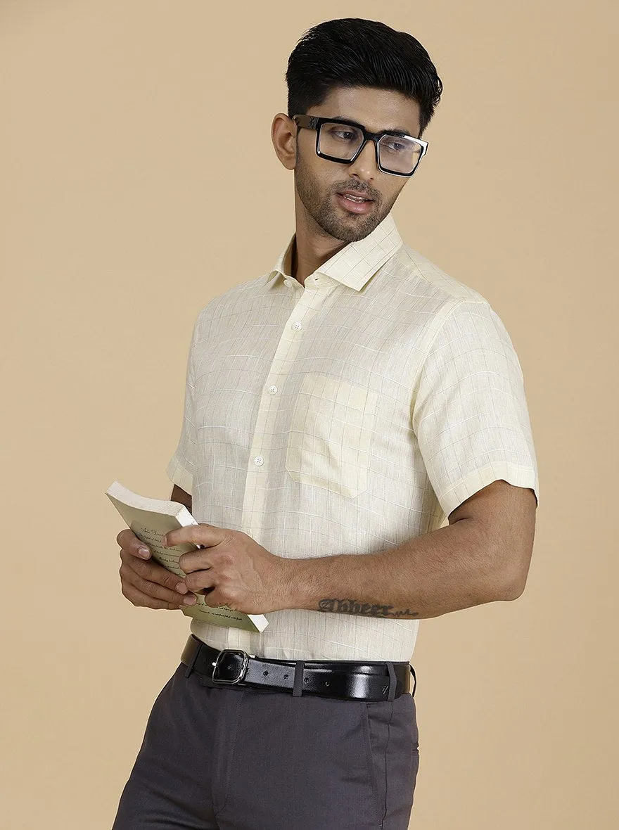 Light Yellow Checked Regular Fit Formal Shirt | JadeBlue