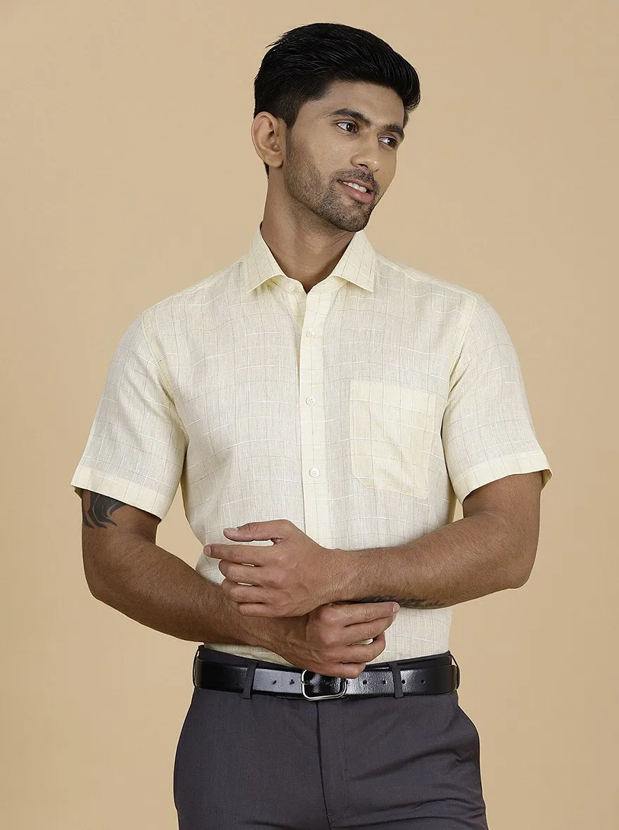 Light Yellow Checked Regular Fit Formal Shirt | JadeBlue