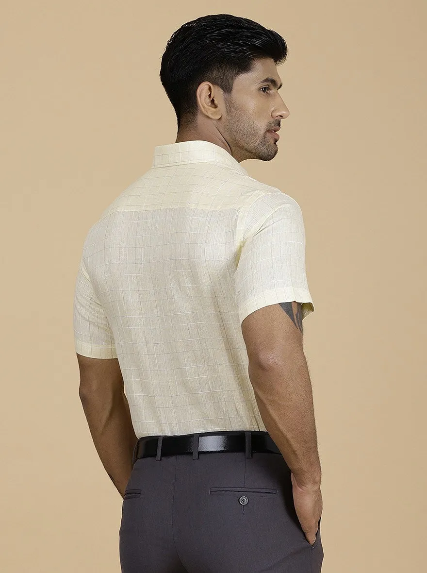 Light Yellow Checked Regular Fit Formal Shirt | JadeBlue