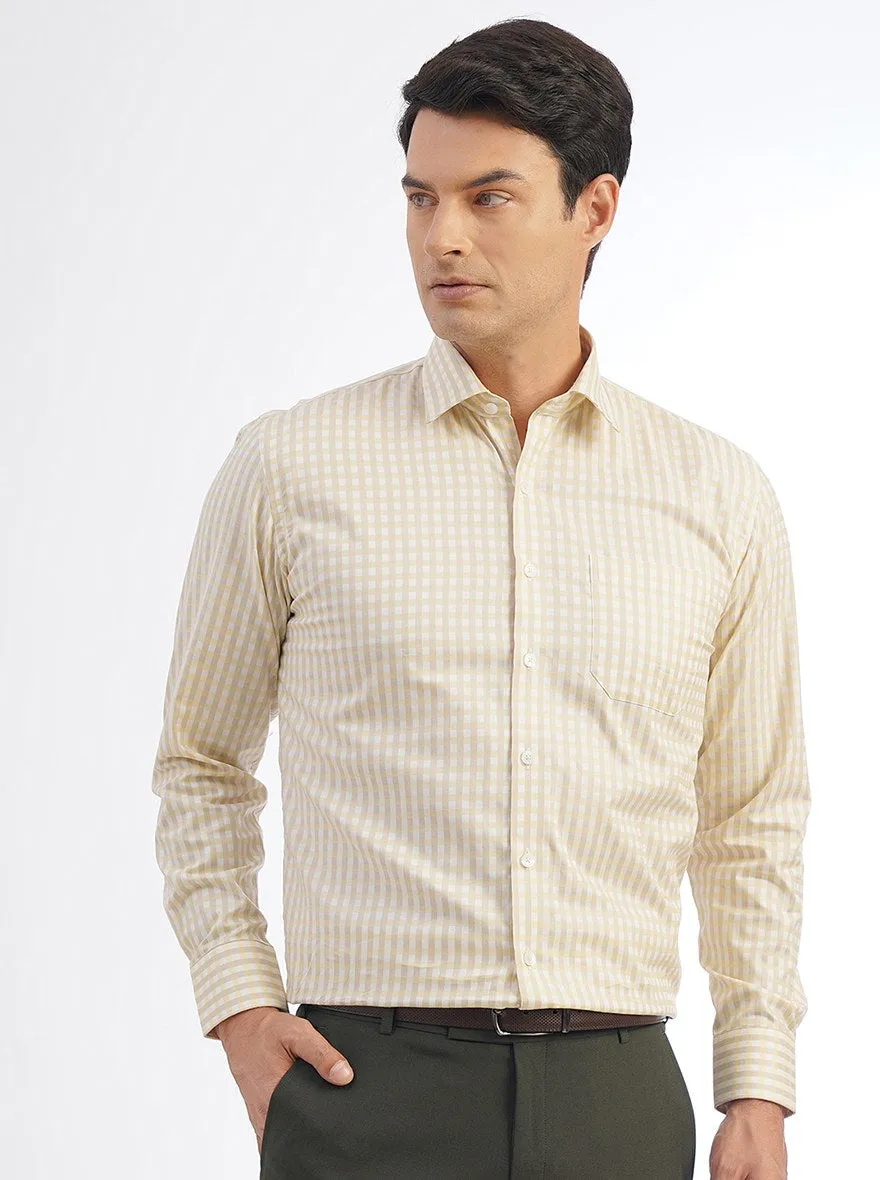 Light Yellow Checked Regular Fit Formal Shirt | JadeBlue