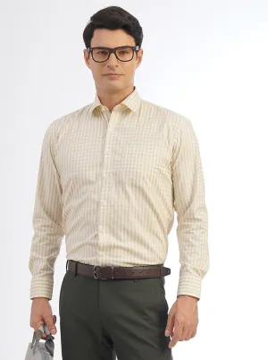 Light Yellow Checked Regular Fit Formal Shirt | JadeBlue