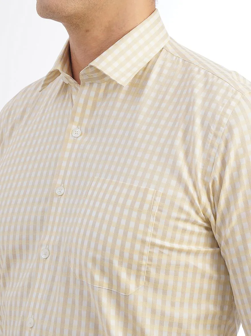 Light Yellow Checked Regular Fit Formal Shirt | JadeBlue