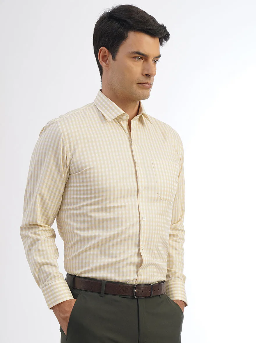 Light Yellow Checked Regular Fit Formal Shirt | JadeBlue