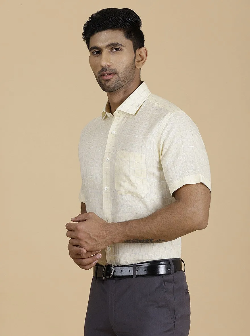 Light Yellow Checked Regular Fit Formal Shirt | JadeBlue