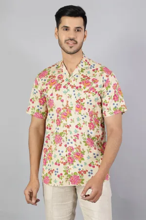 Linen Cotton Multicolored Floral Shirt
