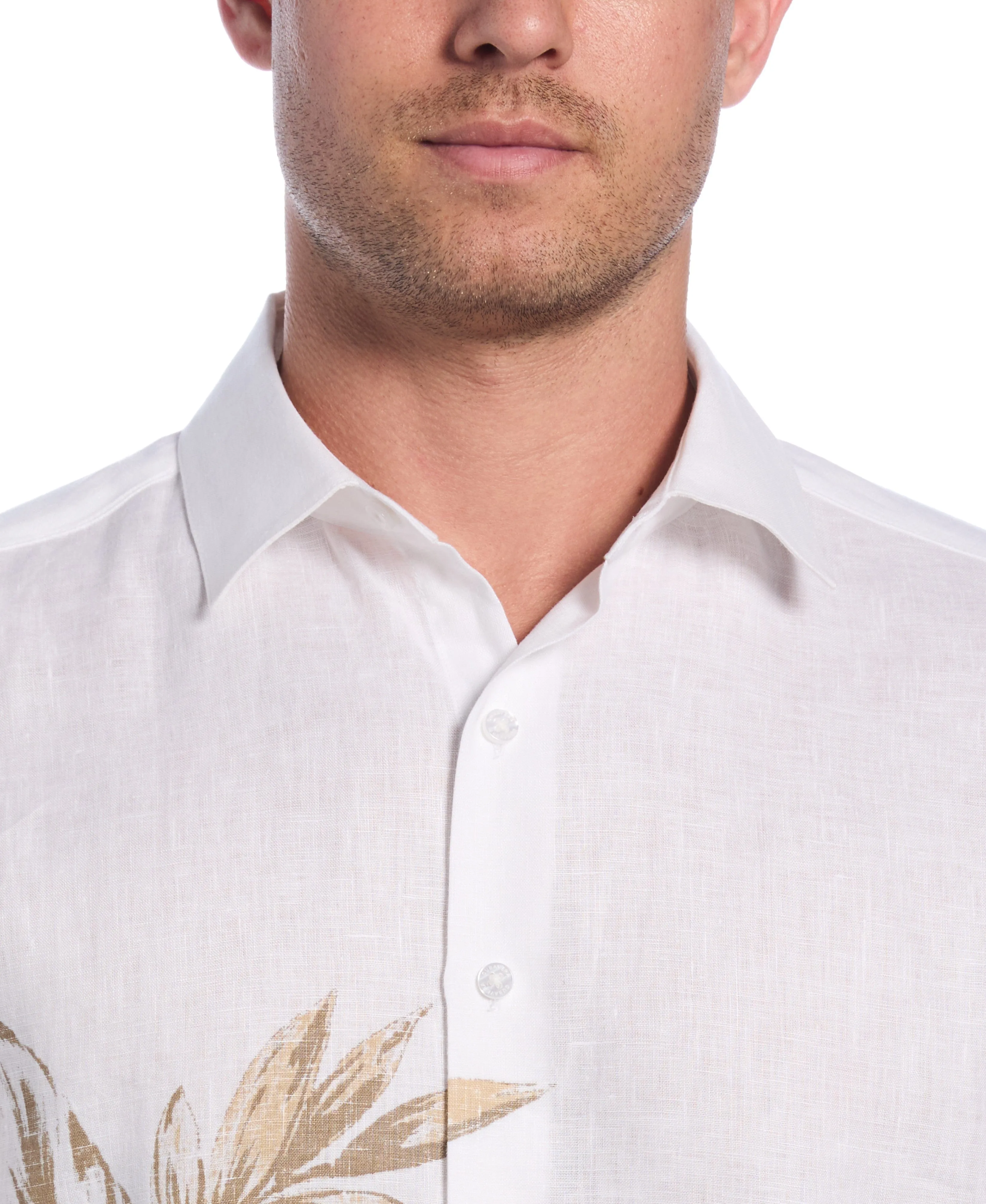 Linen Engineered Tropical Print Shirt