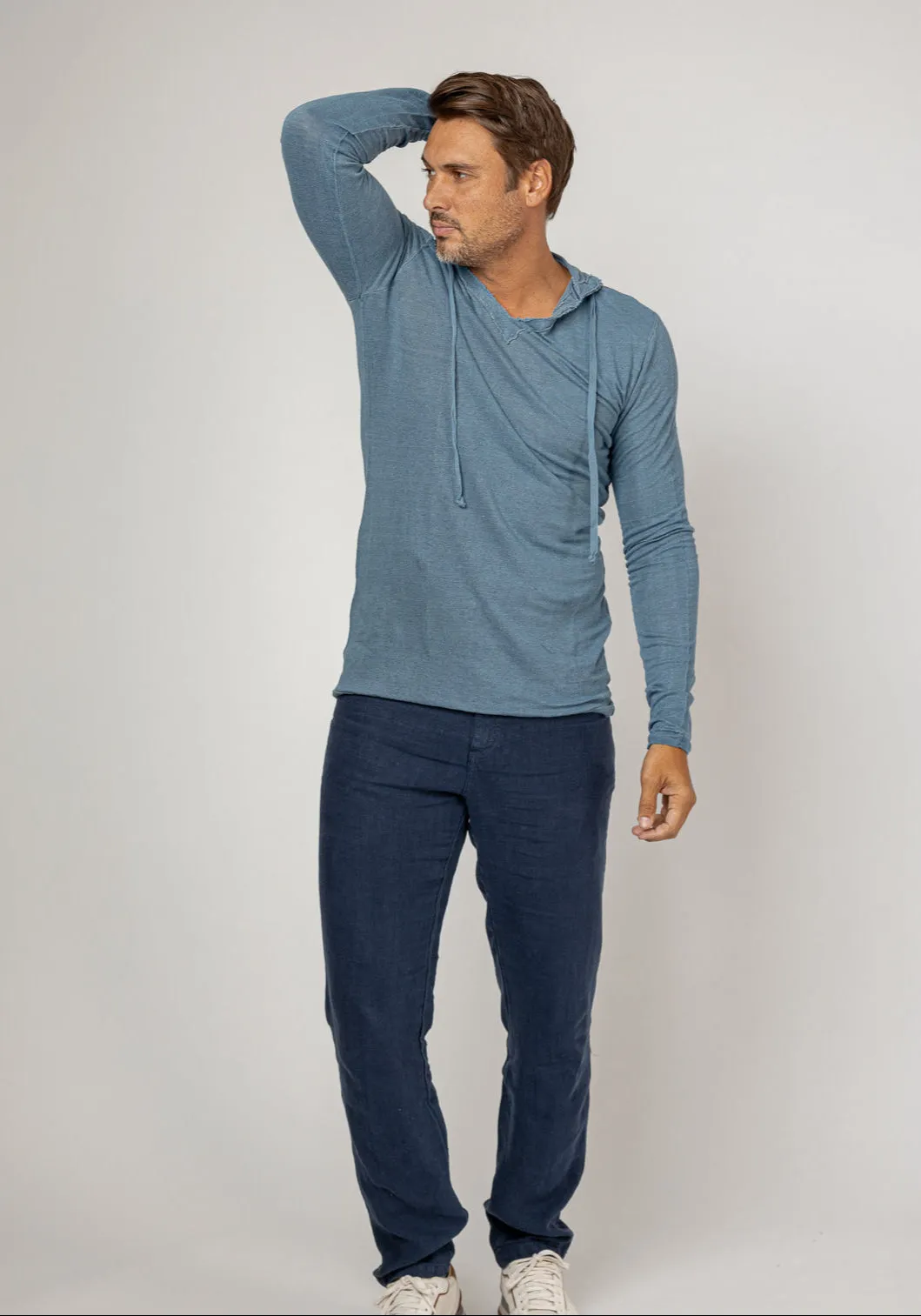 Long Sleeve Fitted Jersey Linen Hoodie