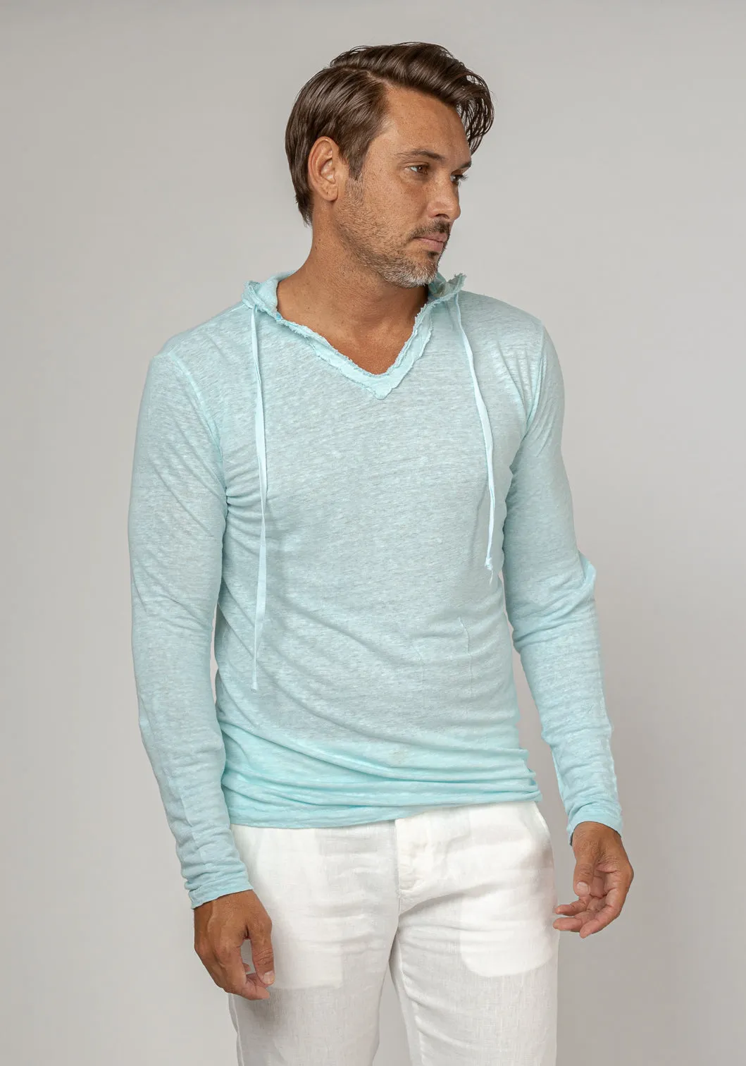 Long Sleeve Fitted Jersey Linen Hoodie