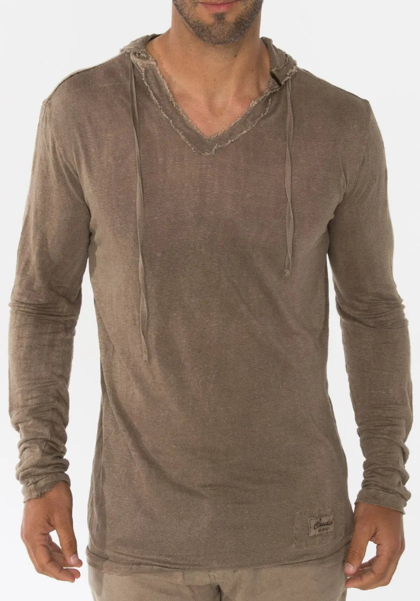 Long Sleeve Fitted Jersey Linen Hoodie