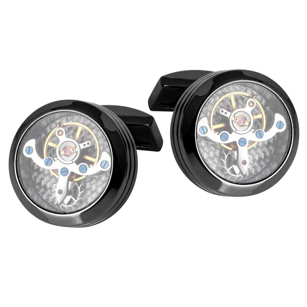 Luxury Tourbillon Watch Movement Cufflinks for Steampunk Men