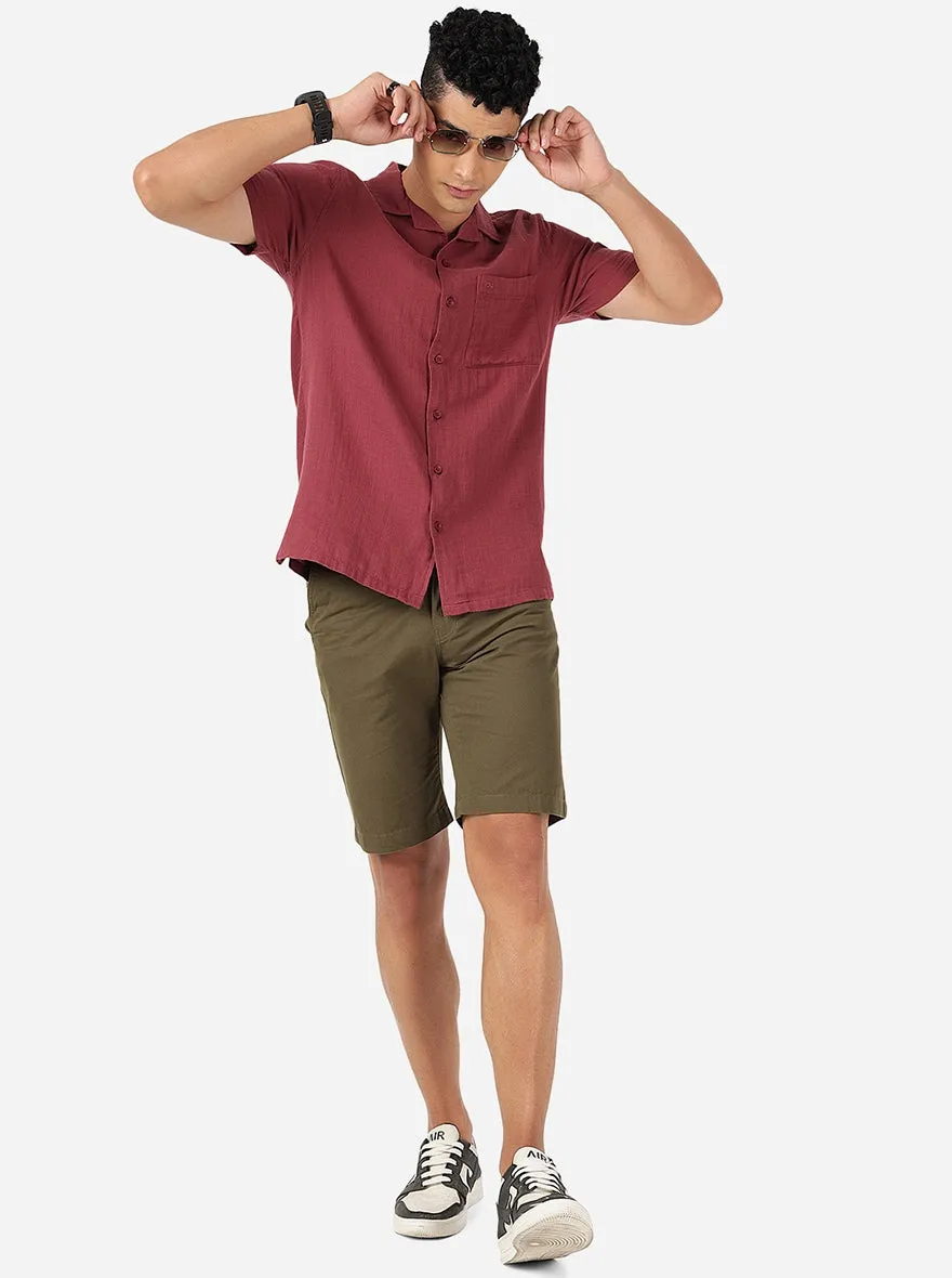 Maroon Solid Slim Fit Casual Shirt | JadeBlue
