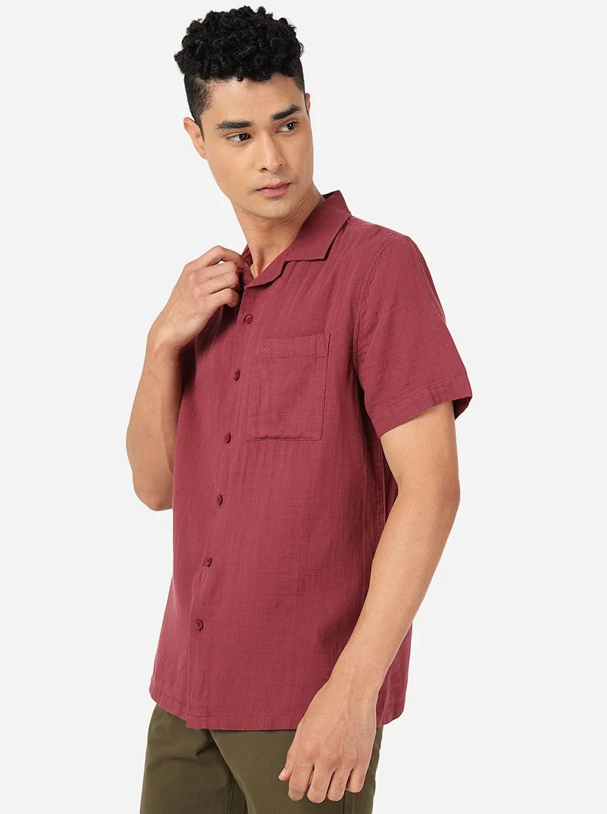 Maroon Solid Slim Fit Casual Shirt | JadeBlue