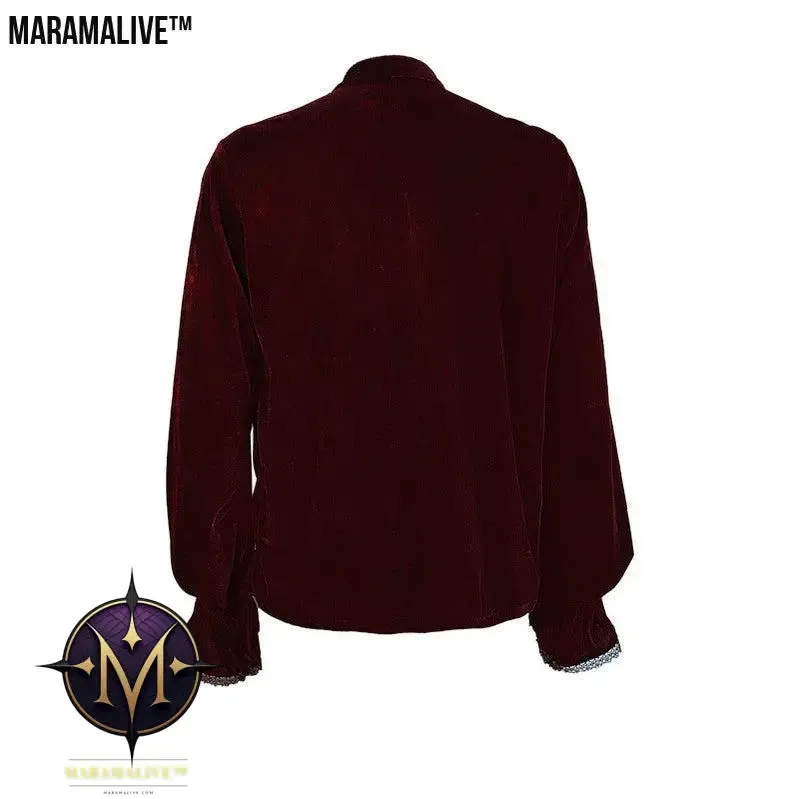 Medieval Gothic Style Loose Dress Velvet Material Vintage Long Sleeve Shirt Men