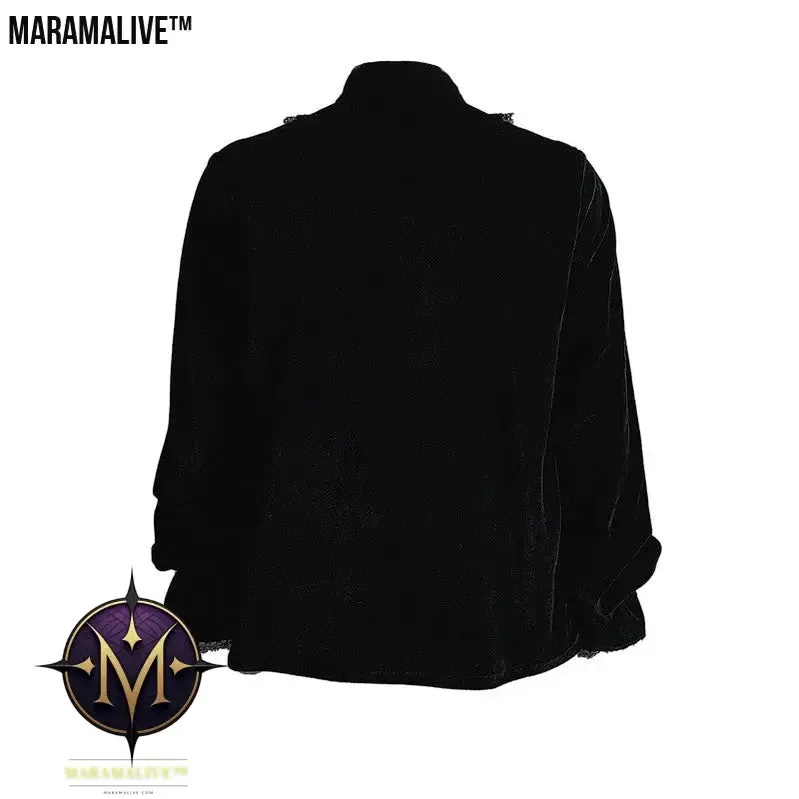 Medieval Gothic Style Loose Dress Velvet Material Vintage Long Sleeve Shirt Men