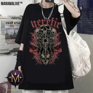 Men And Women Gothic Style Print Round Neck Loose T-shirt Short Sleeve