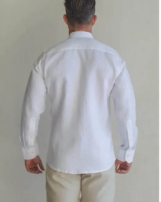 Menorca  Linen Shirt - White/Neon Orange