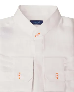 Menorca  Linen Shirt - White/Neon Orange