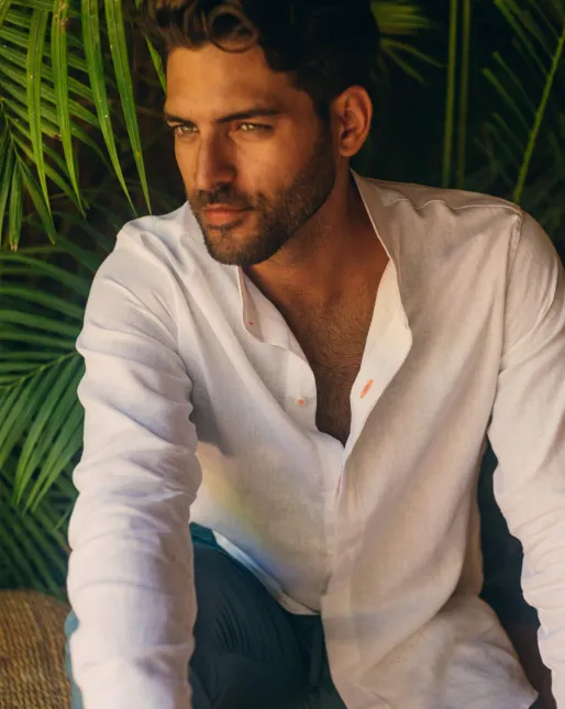 Menorca  Linen Shirt - White/Neon Orange