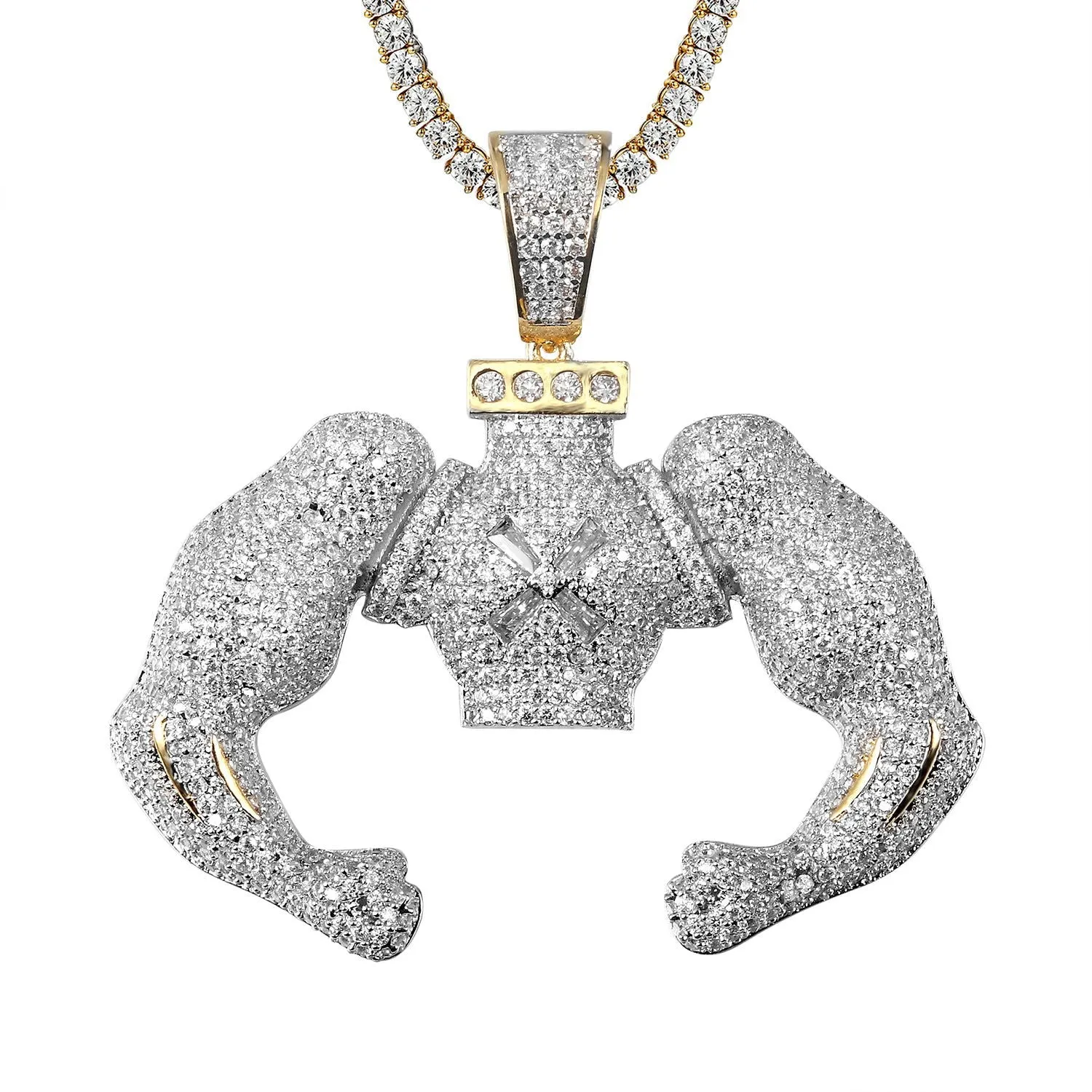 Men's Big Block Flexing  Custom Hiphop Pendant Chain
