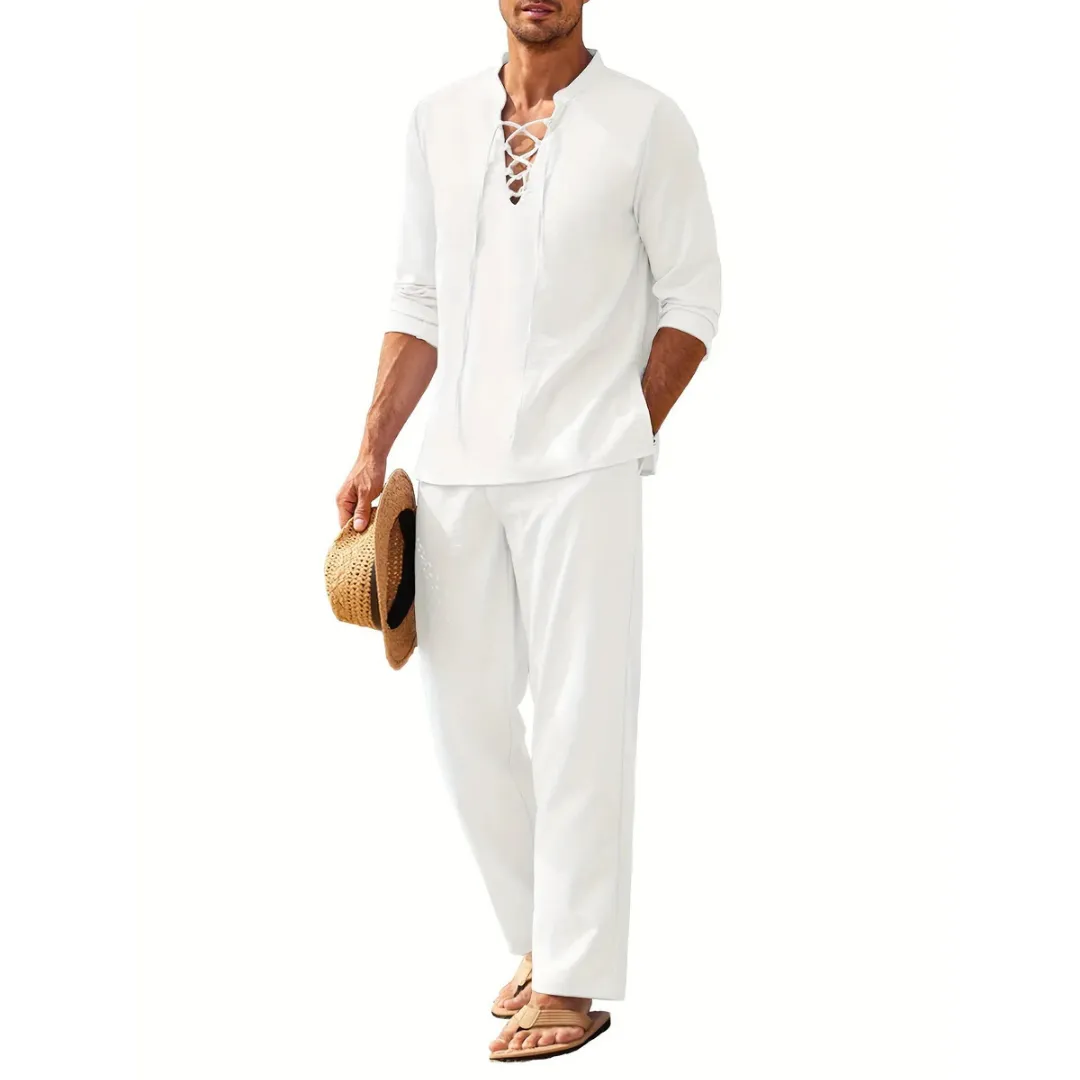 Men's Boho Long Sleeve Shirt & Pants Set | Summer
