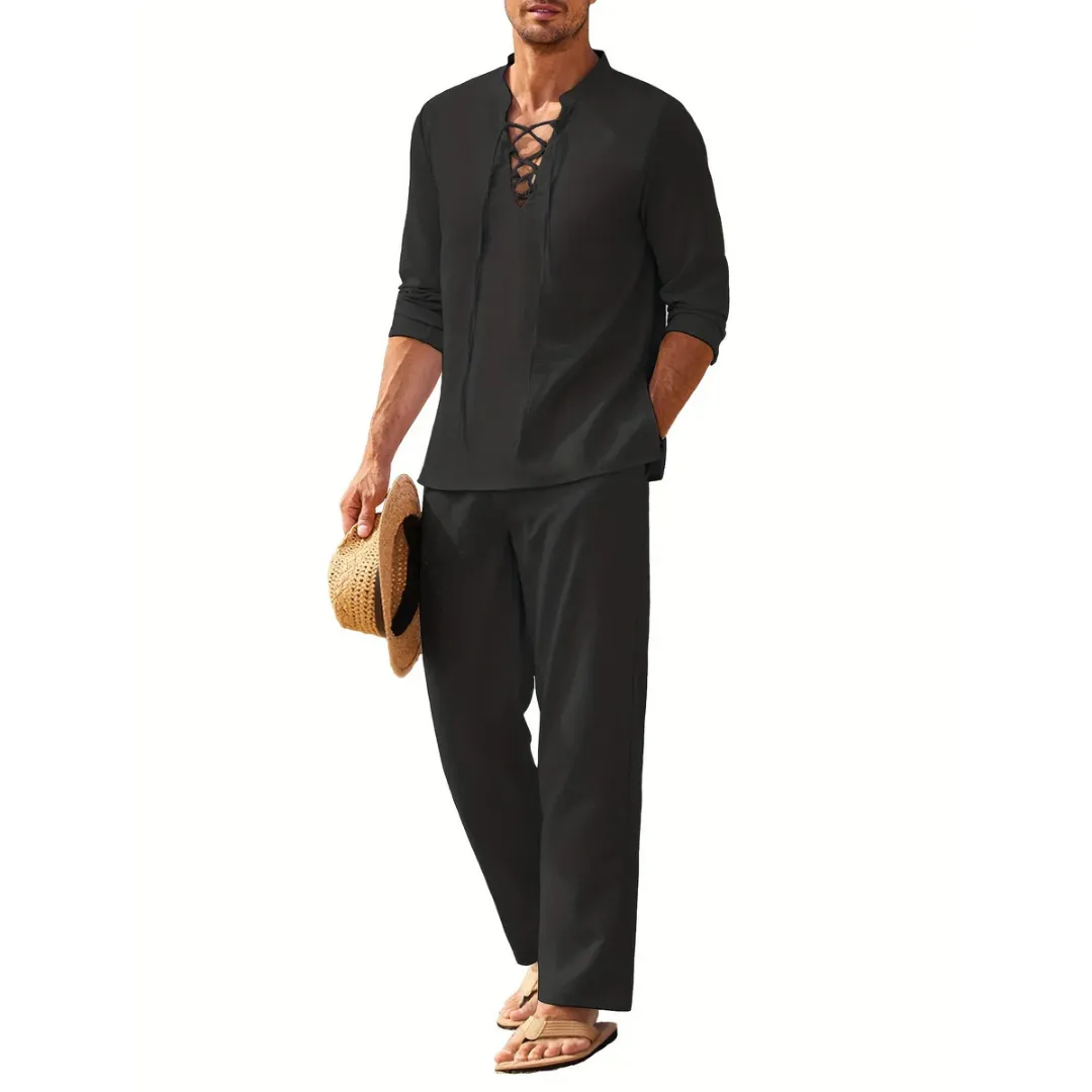 Men's Boho Long Sleeve Shirt & Pants Set | Summer