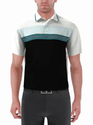 Mens Engineered Stripe and Micro Geo Print Polo