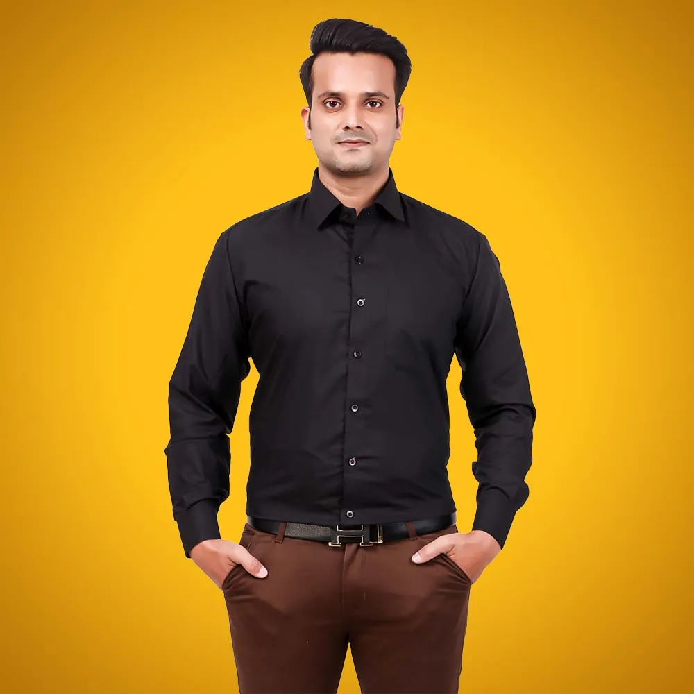 Men's Formal Shirt Blend Cotton Regular Fit Black