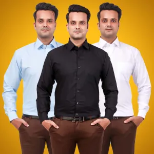 Men's Formal Shirt Blend Cotton Regular Fit Pack of 3