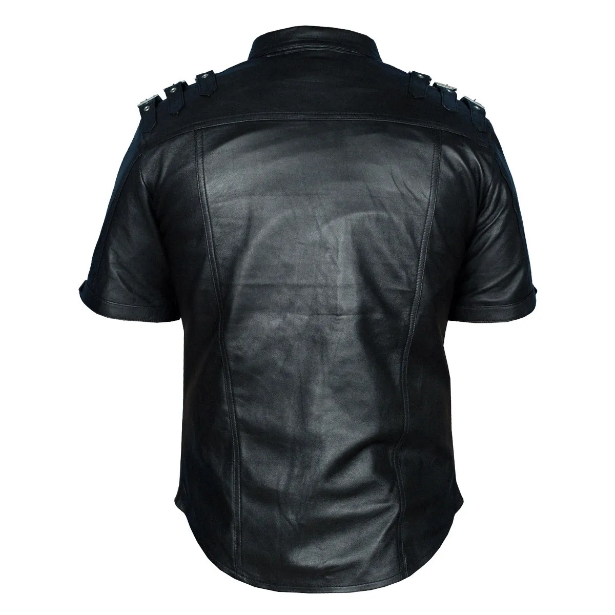 Mens Gothic pUNK Rock Real Leather Shirt Fetish Club Shirt