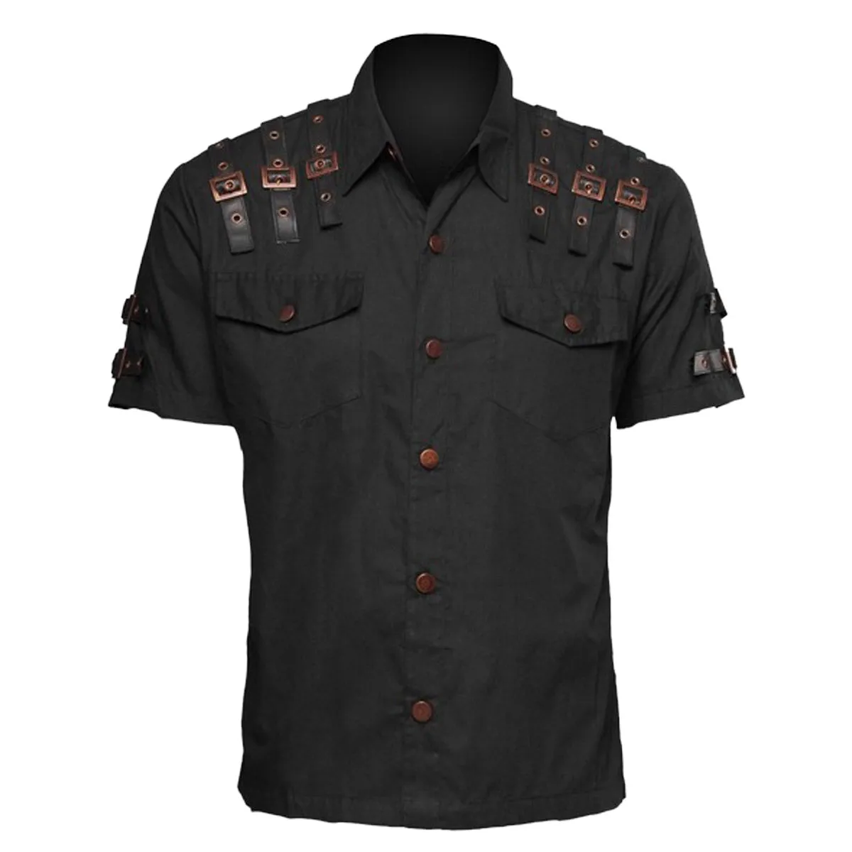 Mens Officer Short Sleeve Steampunk Shirt