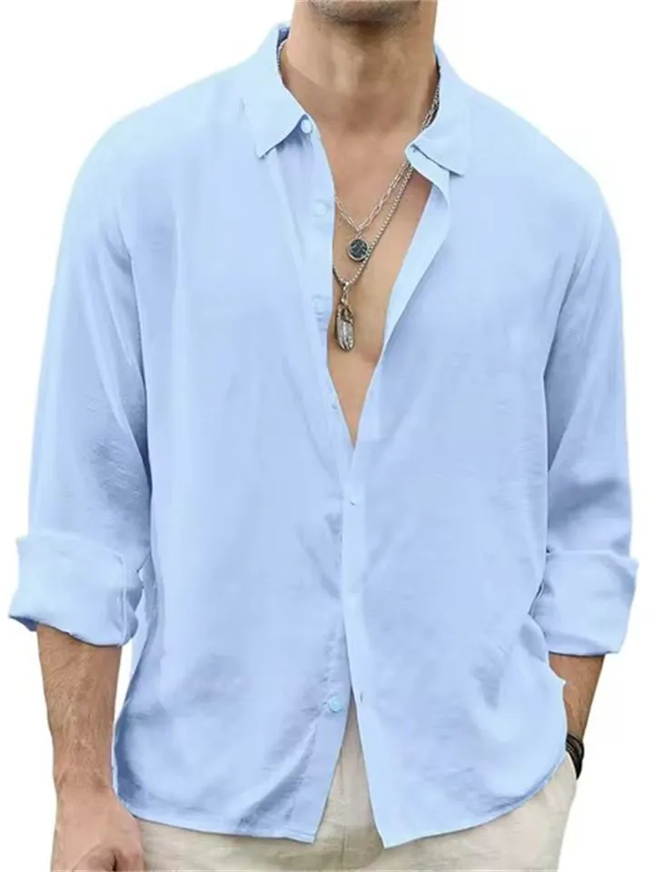 Men's Romantic Solid Color Lapel Button Casual Shirt
