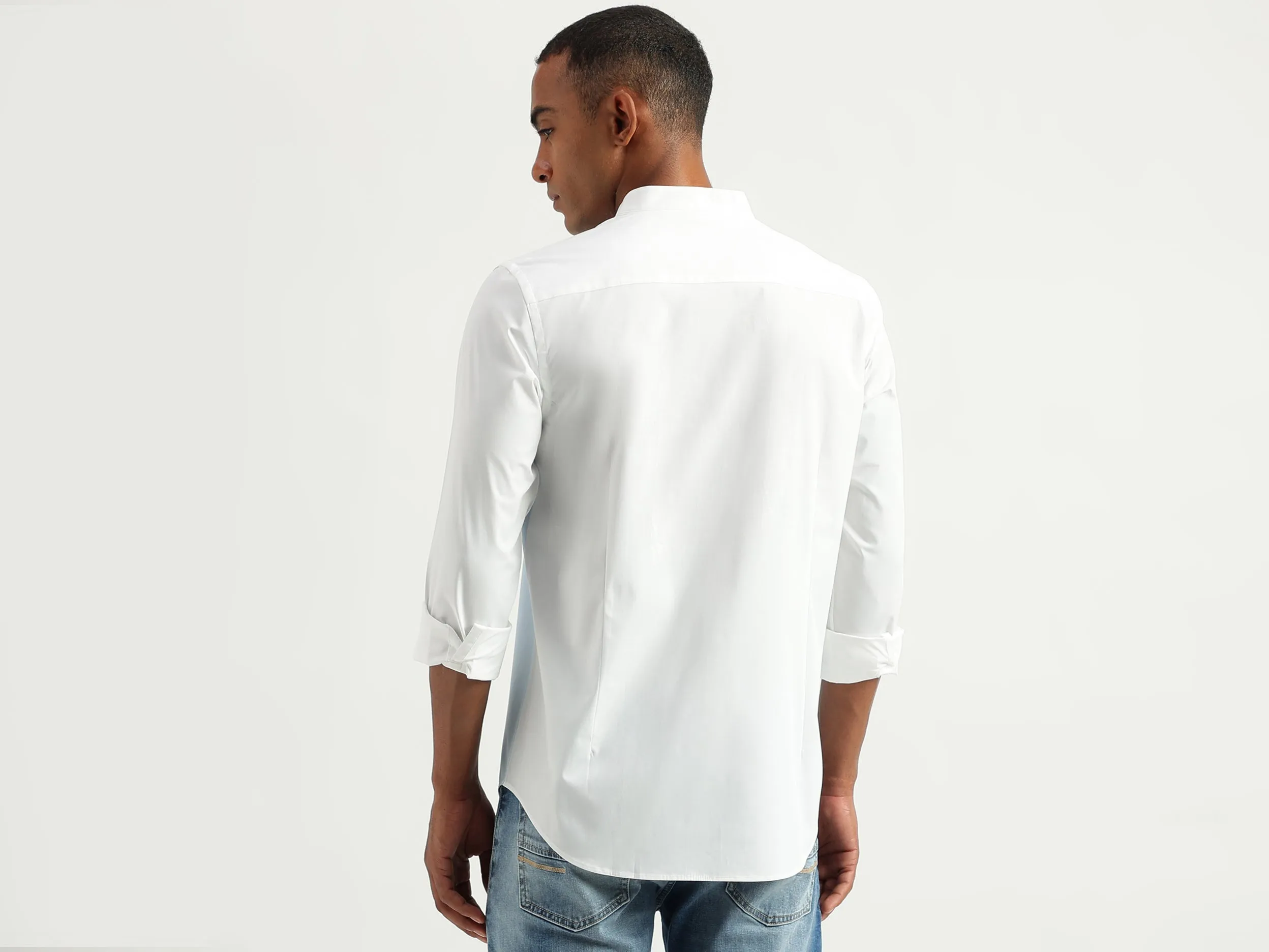 Men's Slim Fit Mandarin Collar Color Block Shirts