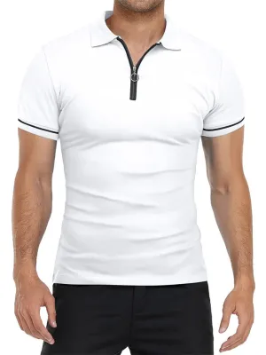 Men's Summer Short Sleeve Lapel Zipper Slim Fit Thin Polo T-shirts