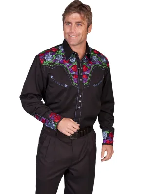 Men's Vintage Western Shirt Collection: Scully Gunfighter Black & Multi Color