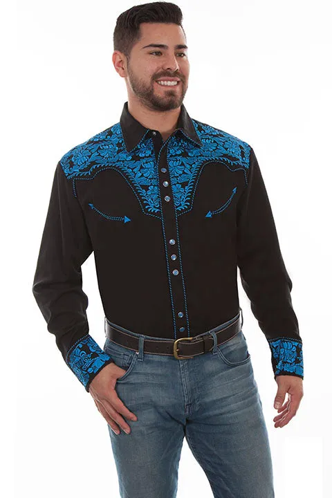 Men's Vintage Western Shirt Collection: Scully Gunfighter Black & Royal