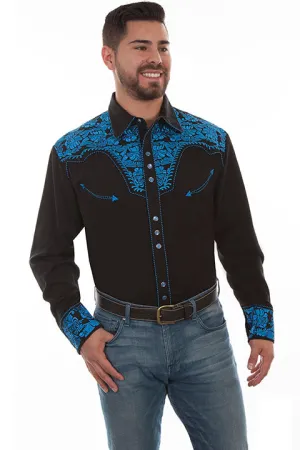 Men's Vintage Western Shirt Collection: Scully Gunfighter Black & Royal