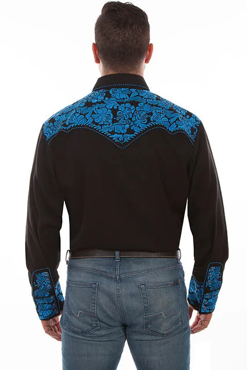 Men's Vintage Western Shirt Collection: Scully Gunfighter Black & Royal