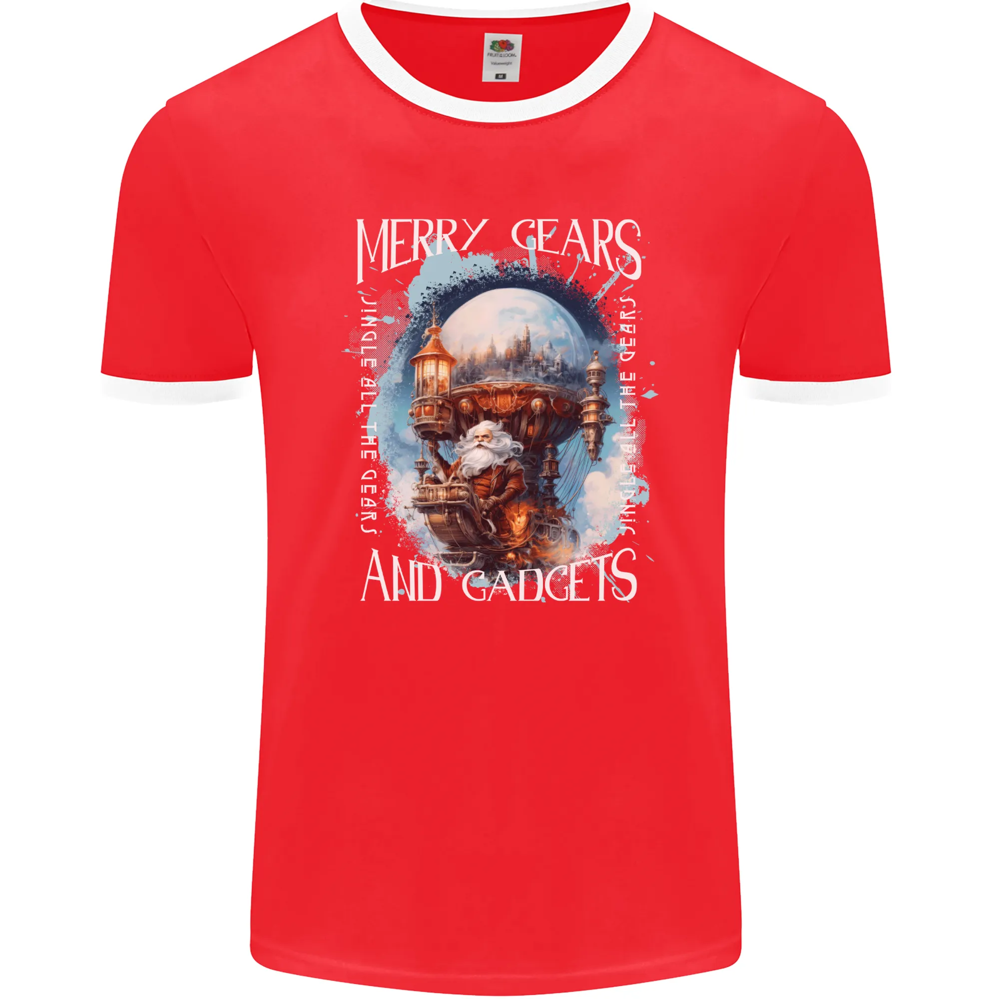 Merry Gears Steampunk Christmas Santa Xmas Mens Ringer T-Shirt FotL