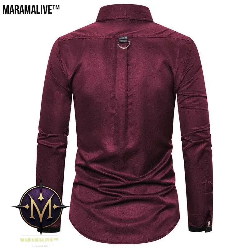 Midnight Majesty: Men's Gothic Style Rivet Casual Long Sleeve Shirt Men's Costume