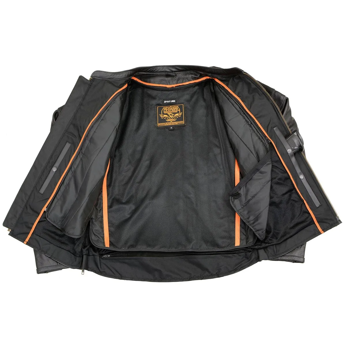 Milwaukee Leather LKM1725 Men's Black Sporty Crossover Scooter Style Leather Motorcycle Jacket w/ Reflective Piping