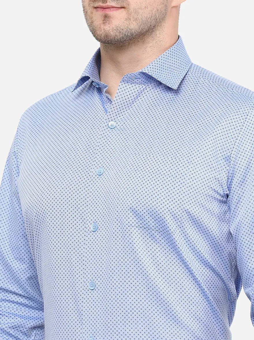 Mint Blue Printed Regular Fit Formal Shirt | Greenfibre