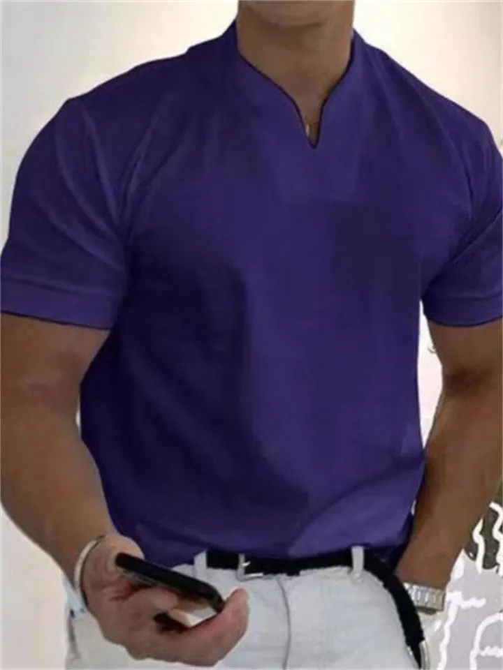 Muscle Men's Short Sleeve Stretchy Summer V Neck Shirt for Sports