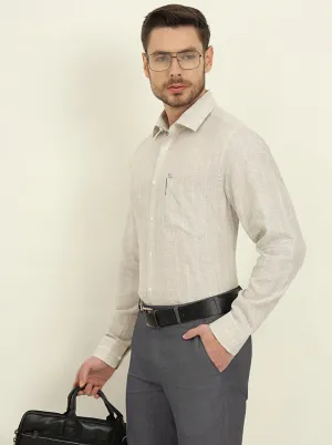 Natural Grey & White Striped Regular Fit Formal Shirt | JadeBlue
