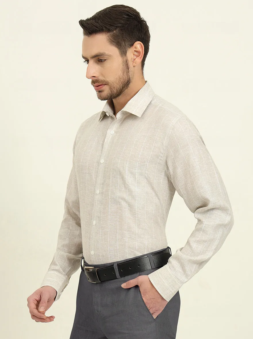 Natural Grey & White Striped Regular Fit Formal Shirt | JadeBlue
