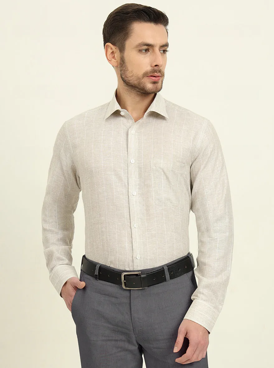 Natural Grey & White Striped Regular Fit Formal Shirt | JadeBlue