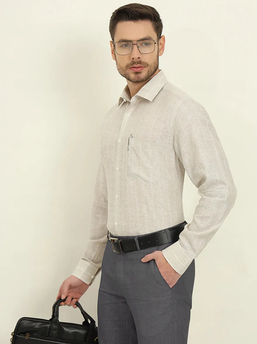 Natural Grey & White Striped Regular Fit Formal Shirt | JadeBlue