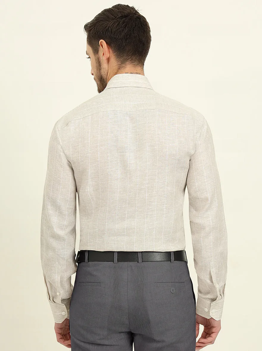 Natural Grey & White Striped Regular Fit Formal Shirt | JadeBlue