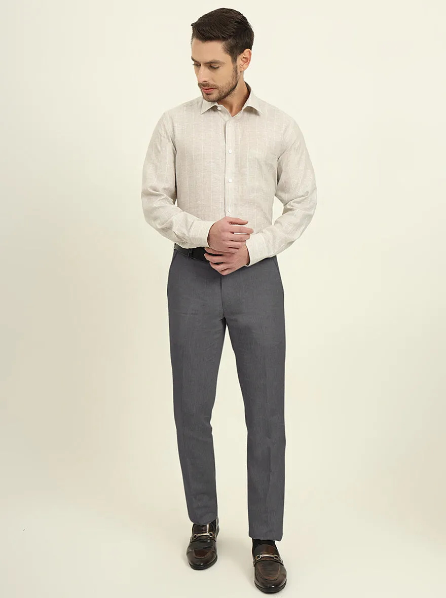 Natural Grey & White Striped Regular Fit Formal Shirt | JadeBlue