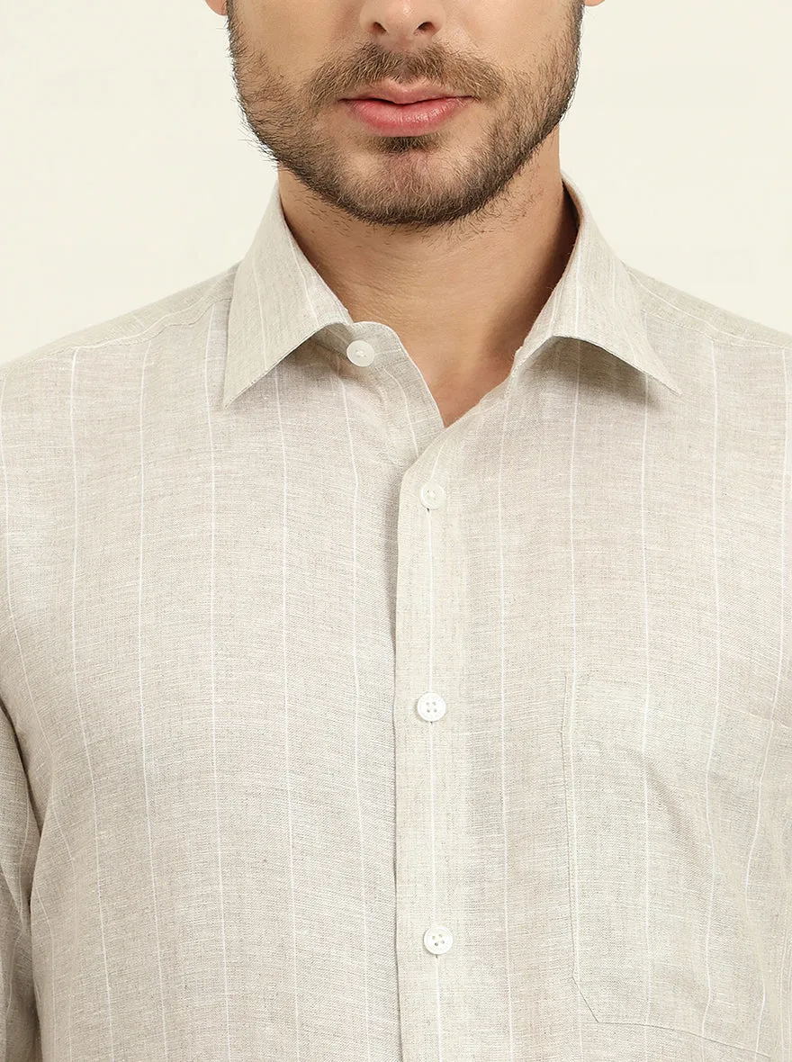 Natural Grey & White Striped Regular Fit Formal Shirt | JadeBlue
