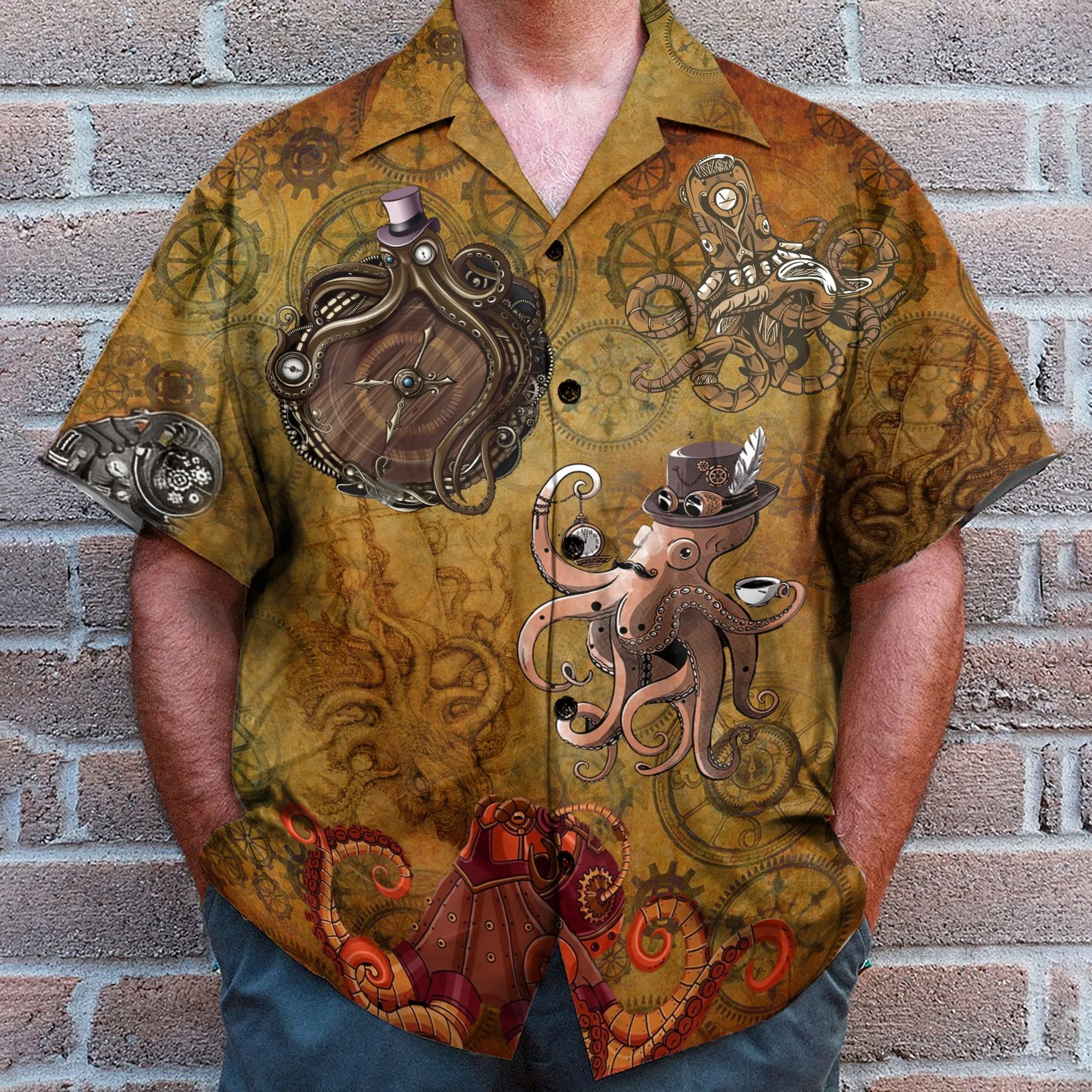 Octopus Steampunk Men's Button's Up Shirts - Hawaiian Shirt